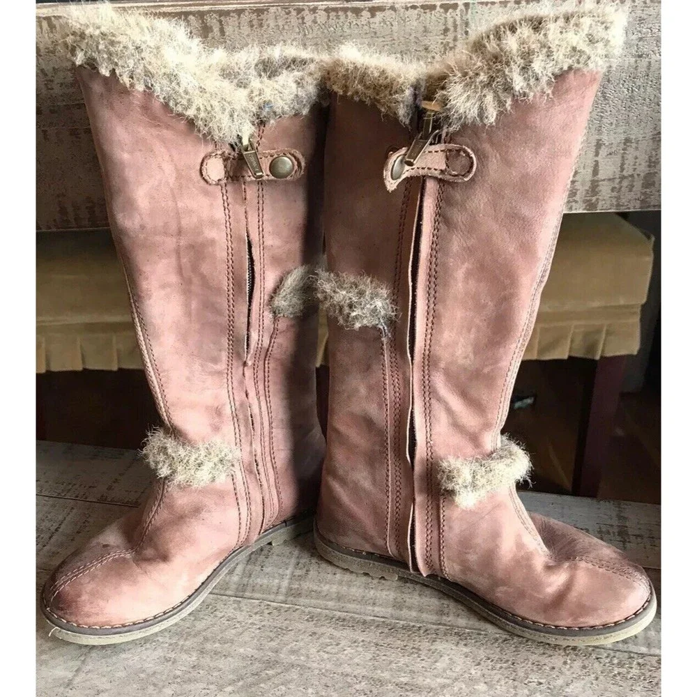PRIMIGI Girls Brown Leather Fur Tall Boots Renata Eu 28  US 11, 2 Avb Twins?